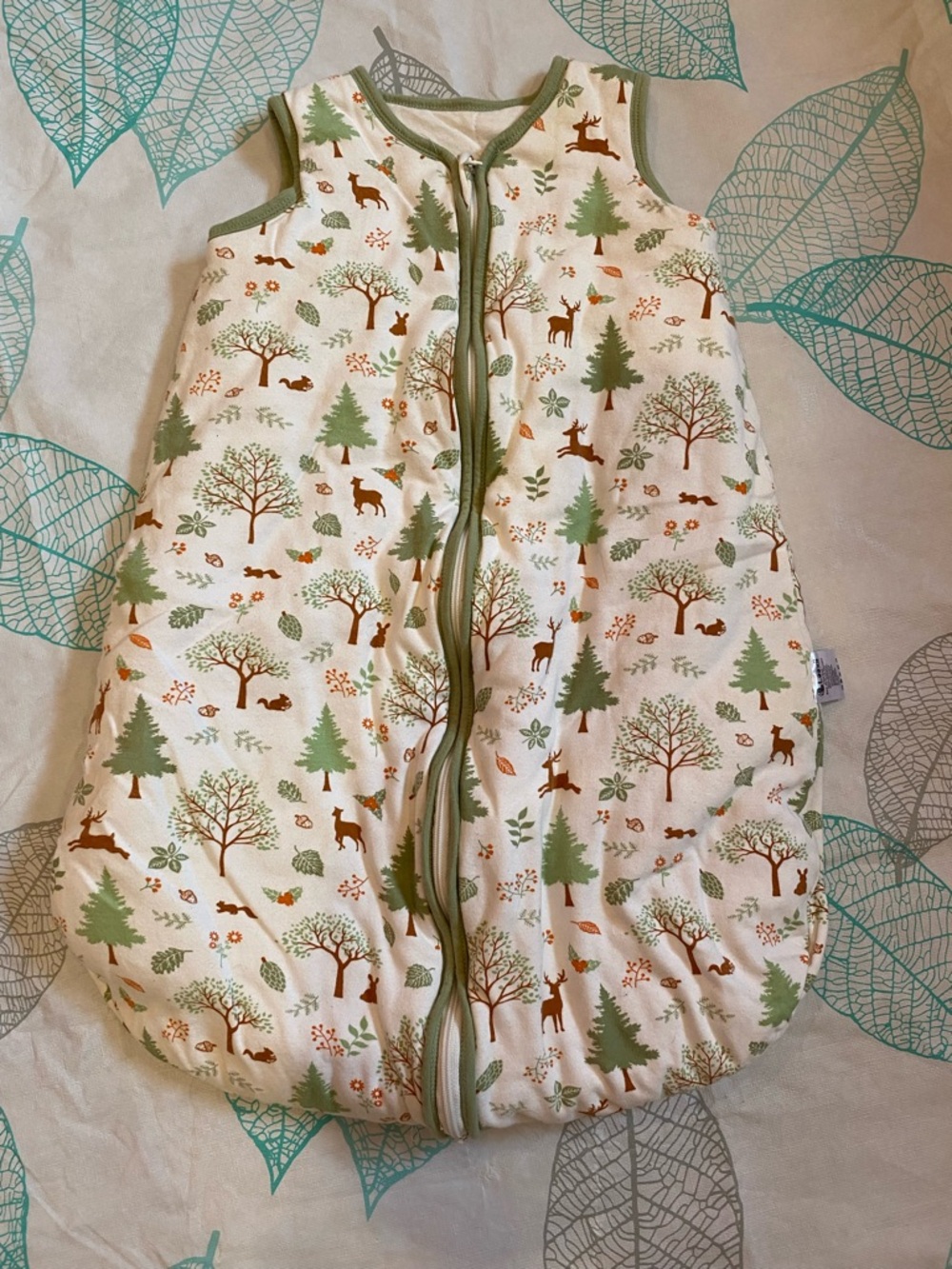 Organic Forest Print Baby Sleep Sack - Green Trim